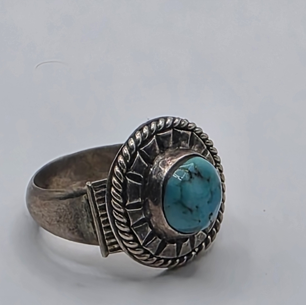 Turquoise Ring Size 10 Silver Unisex - Picture 3 of 9